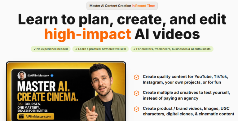 You are currently viewing AI FILM MASTERY & AI CONTENT CREATION + Prompt Packs (UpSell)